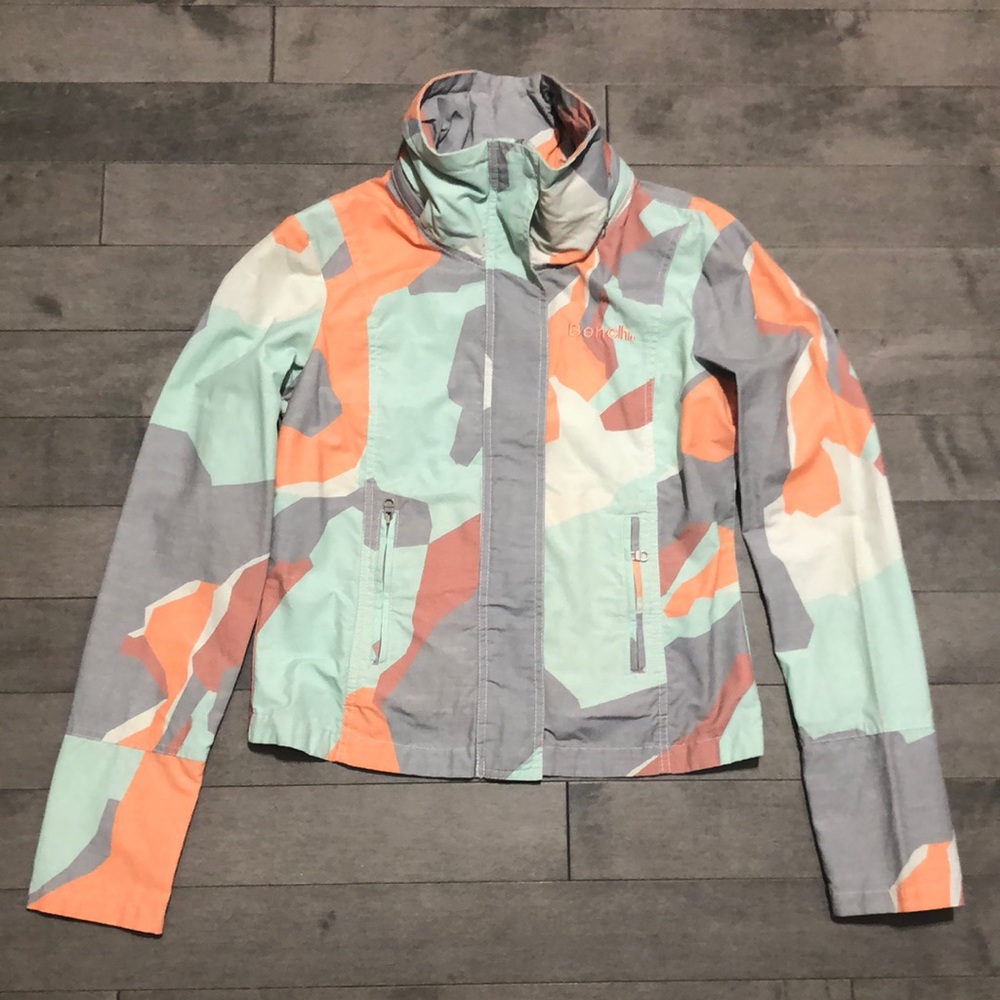 Bench Camo Hooded Jacket - Orange/Teal/Grey/Ivory - Medium